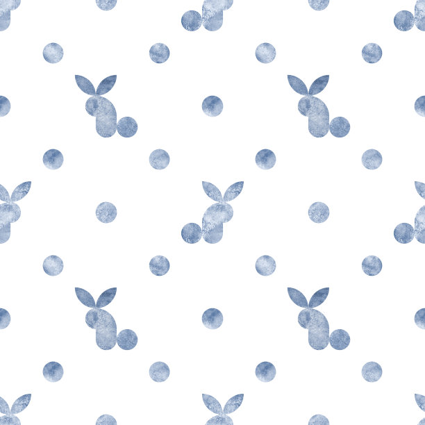 水彩海军蓝兔子剪影无缝图案在白色背景。图片下载