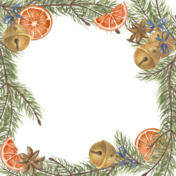 橘子干，圣诞香料和冷杉树枝的铃铛图片下载