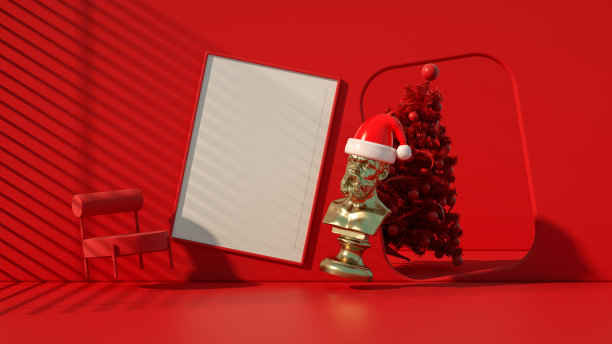 新年，圣诞的概念在红色的客厅与空框架图片下载