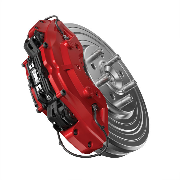 制动系统。汽车制动盘与卡钳隔离在白色背景。三维演示图片下载