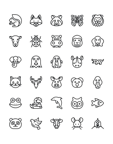 动物图标设置30孤立在白色背景图片下载