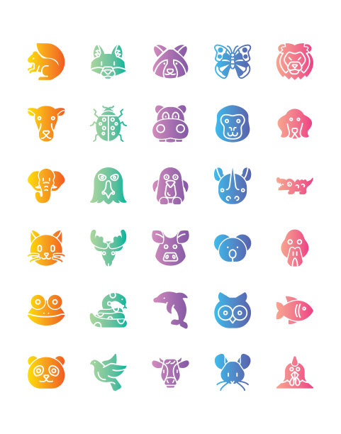 动物图标设置30孤立在白色背景图片下载