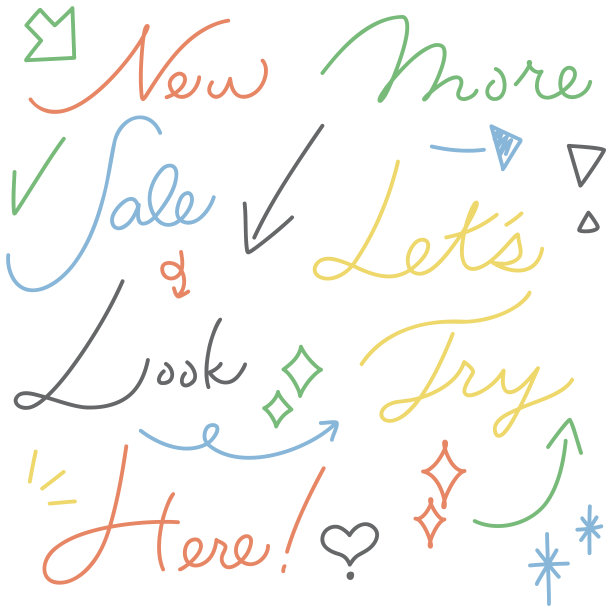 英文和箭头等手写的新和更多|漂亮的颜色图片下载