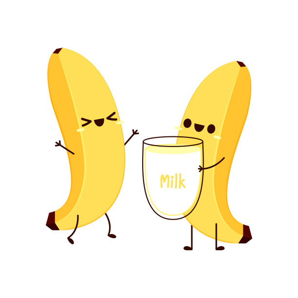 香蕉卡通向量。可爱的水果矢量字符集孤立在白色上。图片下载