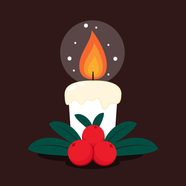 圣诞蜡烛矢量。圣诞蜡烛和冬青浆果。矢量插图。图片下载