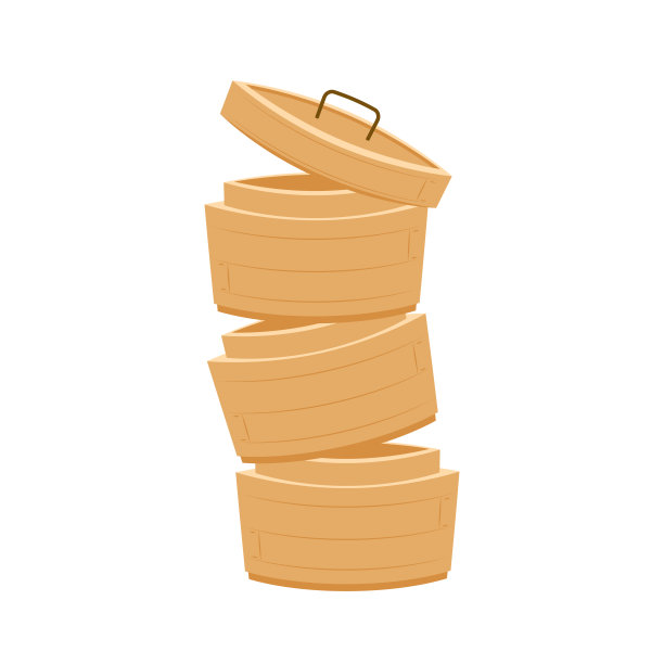 中国竹蒸笼篮子矢量孤立在白色背景。图片下载