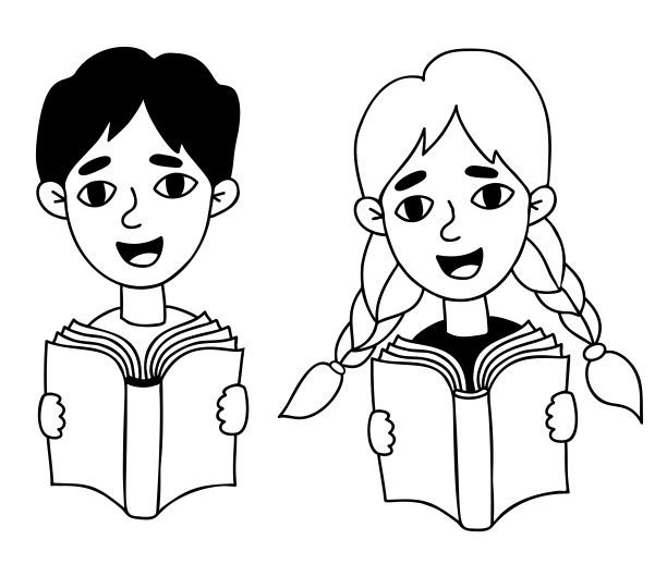 小学生的肖像。可爱的男孩和女孩手里拿着书。矢量线性手绘涂鸦。儿童孤立人物教育主题设计与装饰。图片下载