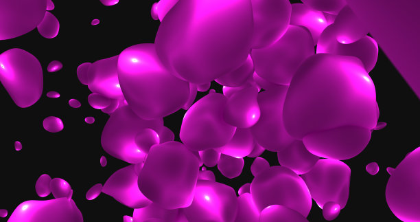 抽象背景与明亮的紫色飞行液体气泡发光的能量魔术圈和球滴图片下载