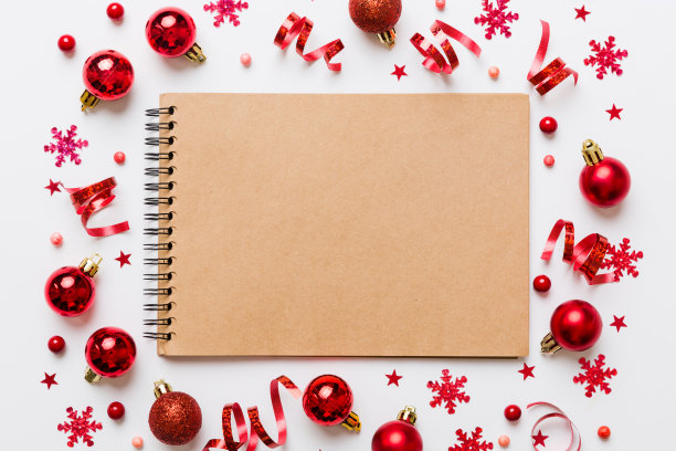 圣诞节空白贺卡样机：圣诞玩具与纸卡创意排版图片下载