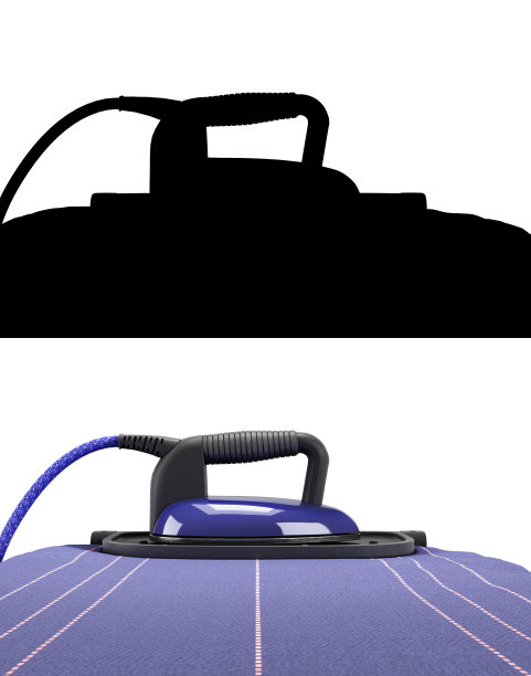 熨衣板和熨斗3d渲染在白色与alpha图片下载