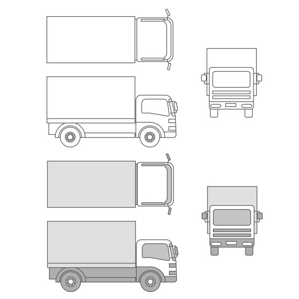 卡车插图，侧面，正面，鸟瞰图(线图)图片下载