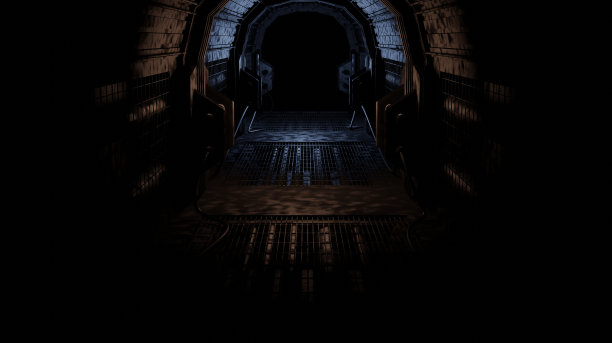 黑暗场景中废弃的实验室图片下载