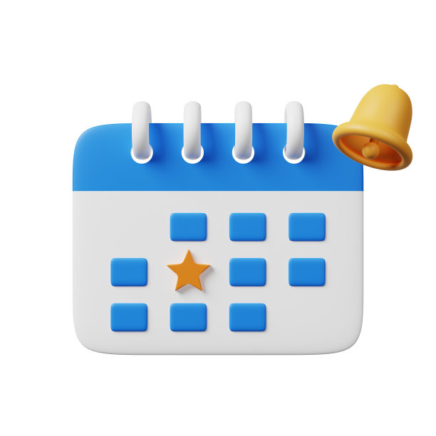最小的蓝白色重要议程日历与标记日期和通知铃图标隔离在白色背景。业务任务的组织管理，提醒，每月或每周计划。三维渲染图片下载