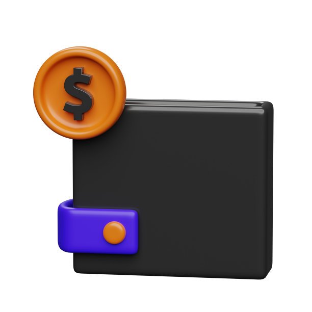 3d黑色钱包与美元硬币3d渲染插图图片下载