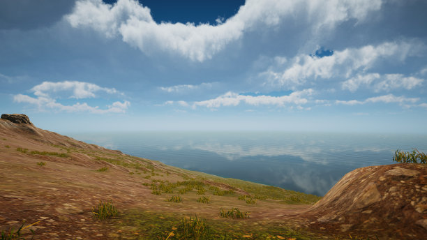 景观阐明可持续发展目标，保护生态系统。绿色岛屿的自然环境，没有树木的3D渲染图片下载