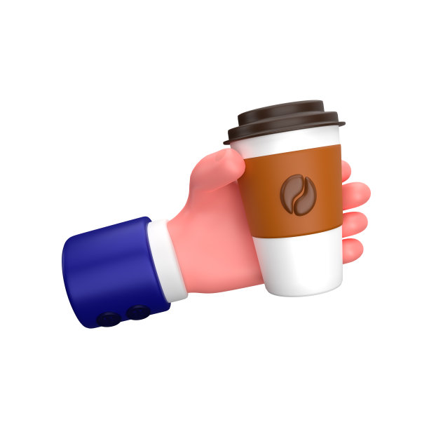 商人拿着咖啡杯手势3d插画图片下载