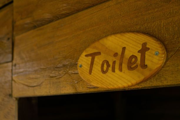 门上木制厕所标识的特写镜头图片下载