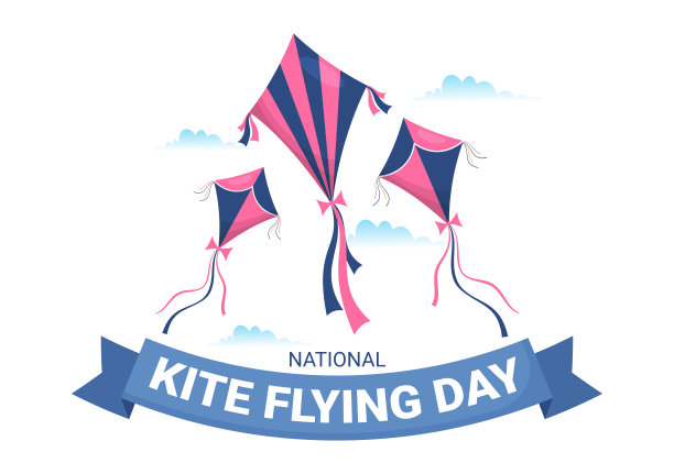 2月8日国家风筝放飞日晴空背景儿童夏季休闲活动平面手绘卡通模板插画图片下载