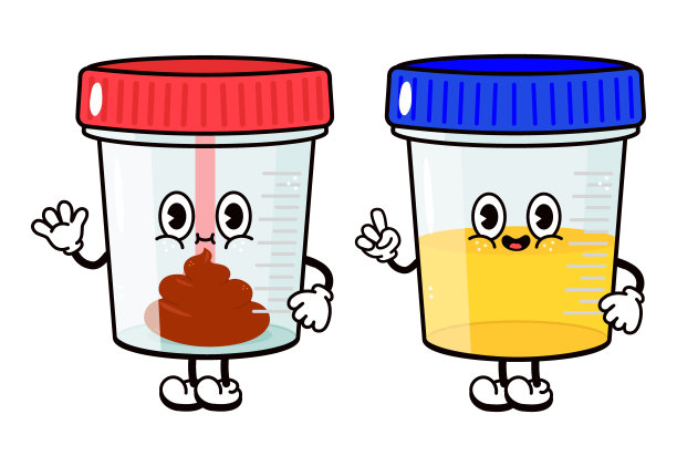 可爱有趣的容器，用于分析尿、粪、挥手的字符。矢量手绘传统卡通复古，复古卡哇伊人物插画图标。容器用于分析字符概念图片下载