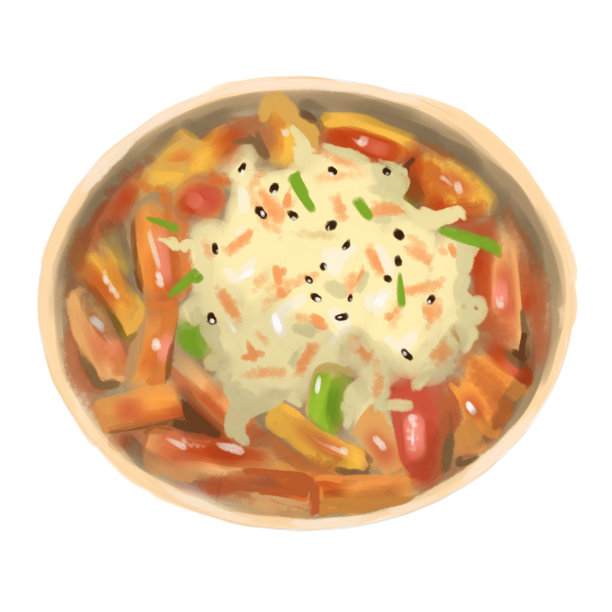 辣寿司配香肠，葱和融化的奶酪，水彩画插画图片下载