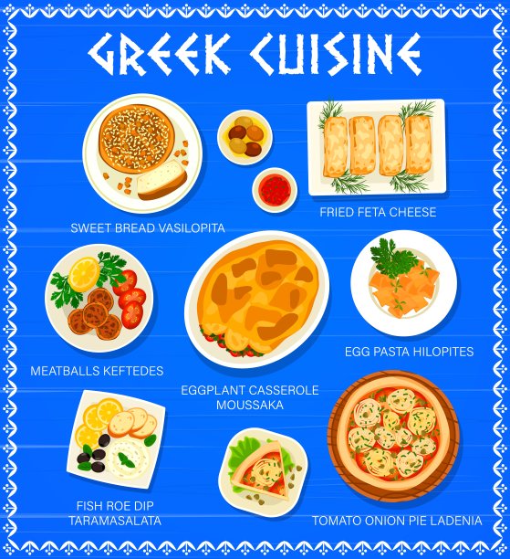 希腊菜餐厅菜单页面设计模板图片下载