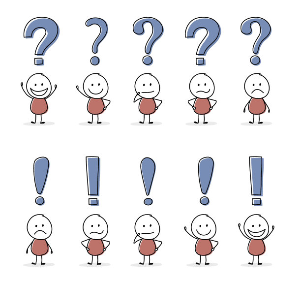 收集有趣的贴纸与问号和感叹号图标。向量图片下载