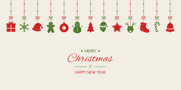 极简的圣诞背景与悬挂的装饰品和愿望。圣诞贺卡。向量图片下载