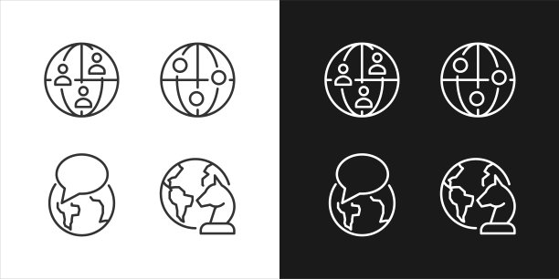 地缘政治处理像素完美的线性图标设置为暗，亮模式图片下载