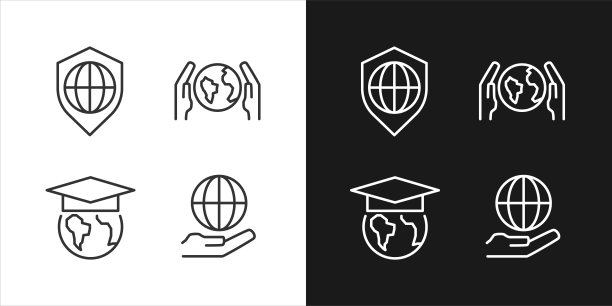 保存行星像素完美线性图标设置为暗，光模式图片下载