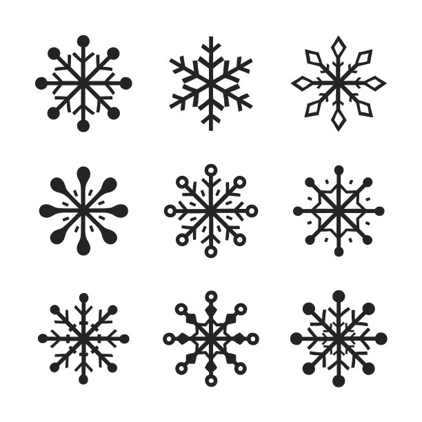 一套简单的雪花图标。圣诞节的象征。向量图片下载