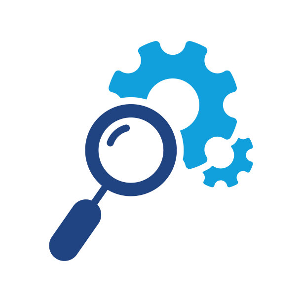 齿轮颜色图标的放大镜。齿轮放大镜。搜索与控制服务。工厂机制的维护。孤立矢量图图片下载