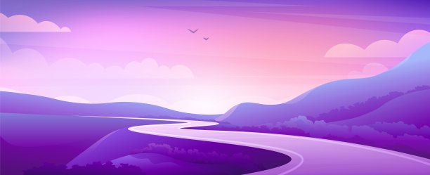 日出背景上的蜿蜒道路插图图片下载