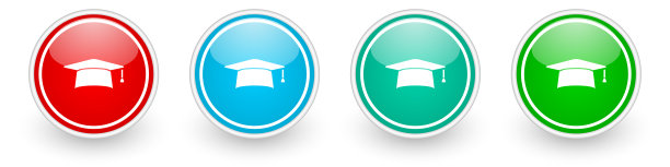 毕业，帽子，教育矢量图标，彩色光滑的白色按钮图片下载