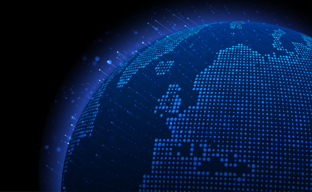 数字技术全球全球网络互联网连接蓝色背景，摘要物联网网络技术未来星球地图世界，Ai大数据，创新5g无线wifi未来，插图向量图片下载