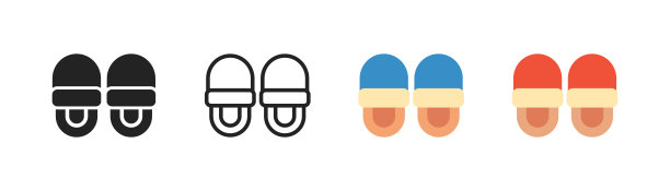 白色背景上的房子拖鞋图标。国内生活，旅行的象征。室内鞋。可爱的圣诞红拖鞋，简单的平底设计。图片下载