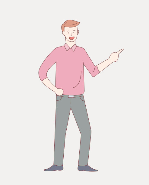 男人微笑着指着手，用轮廓或线条和干净简洁的风格图片下载