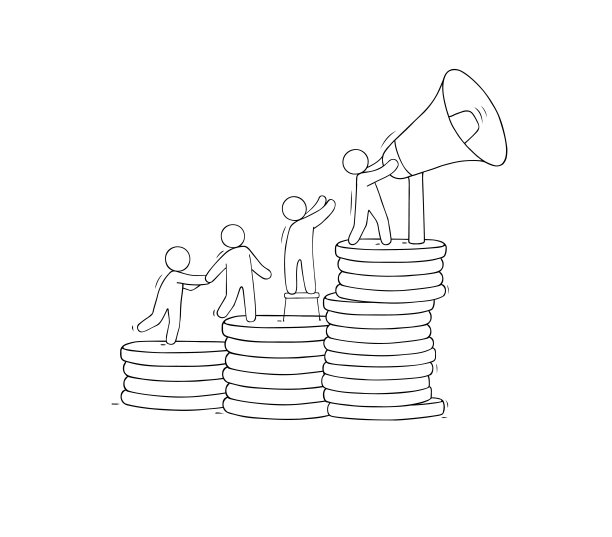 人们爬上金币堆的楼梯图片下载