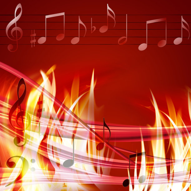 从火焰中发出的古典音符。图片下载