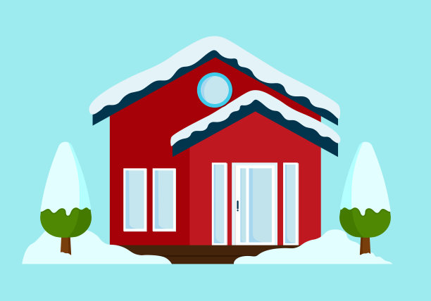 房屋建筑覆盖在冬天的雪矢量动画插画图片下载