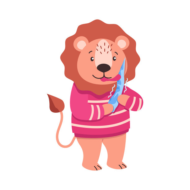 一只可爱的狮子试着用舌头舔一根冰柱。图片下载