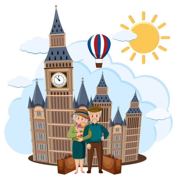 上了年纪的夫妇和伦敦大本钟一起旅行图片下载