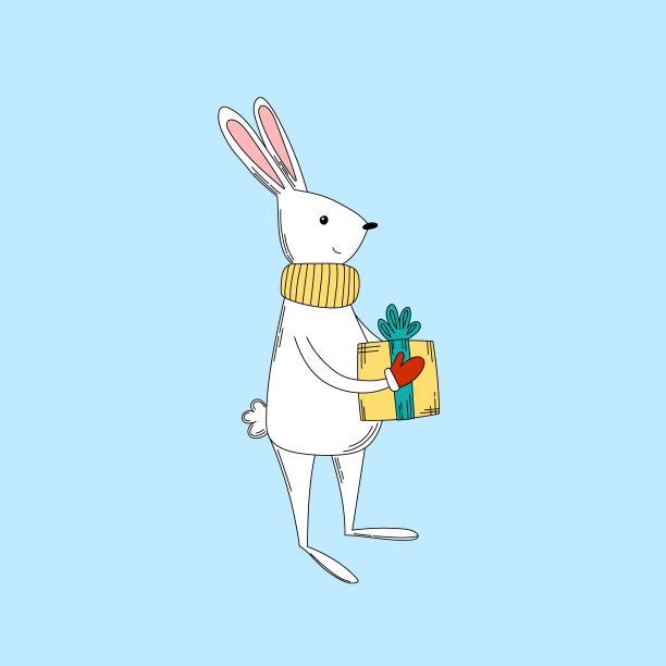 兔子有圣诞礼物。2023年的象征。图片下载