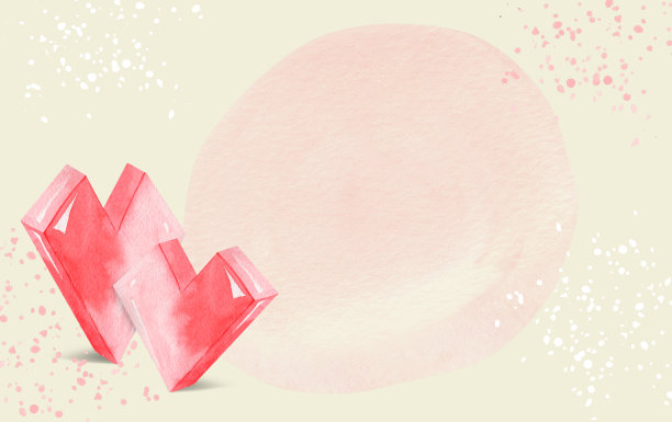 体积心和粉色水彩飞溅背景壁纸图片下载