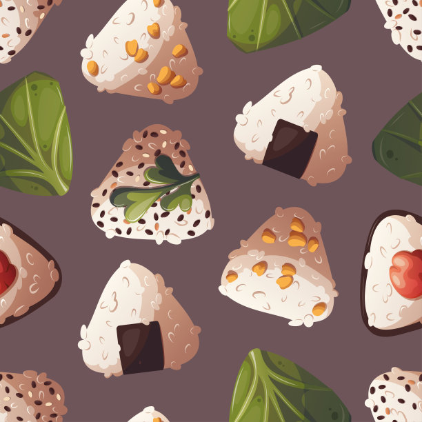 无缝模式与饭团。日本食品图片下载