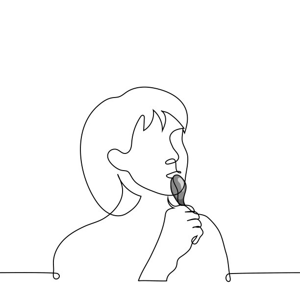 女子肖像与勺子-一线画矢量。美食理念;饥饿;是饿了图片下载