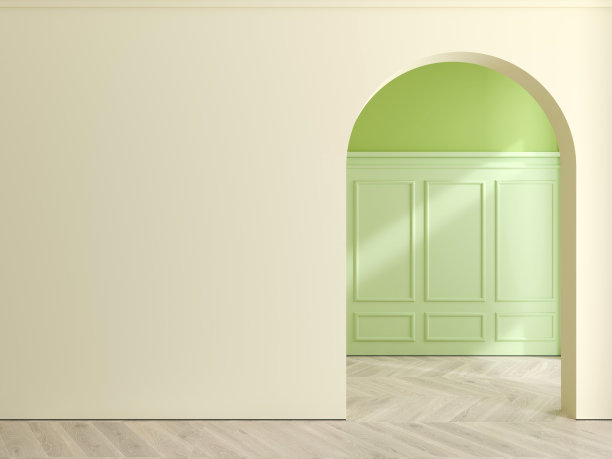 经典的墙板和绿色拱门图片下载