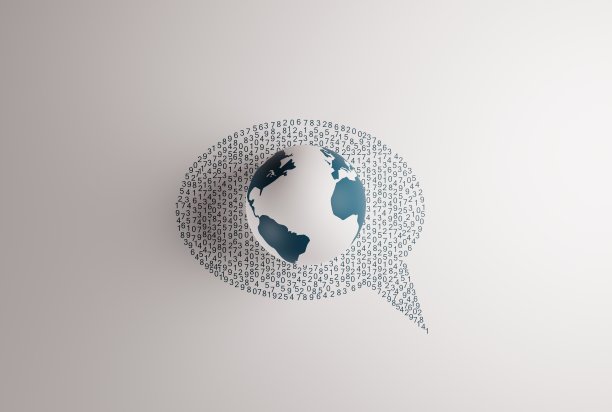 地球仪的背景数字排列在一个语音气泡。图片下载
