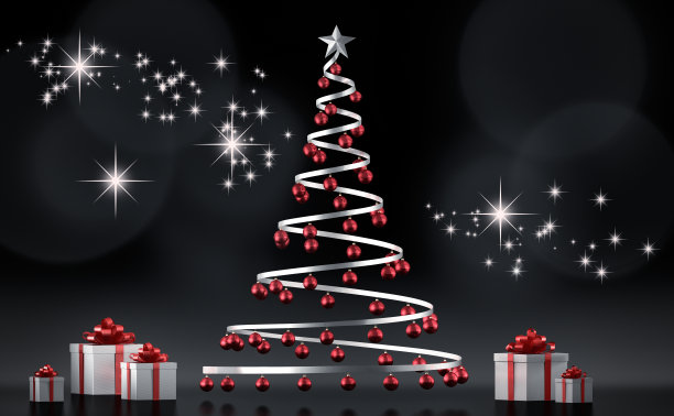 有红球和礼品盒的圣诞树图片下载