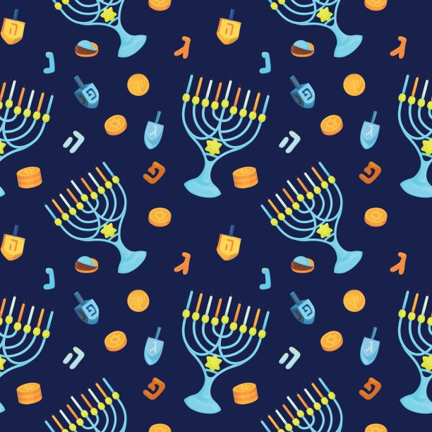 彩色重复图案背景为犹太节日光明节，由简单的矢量插图。图片下载