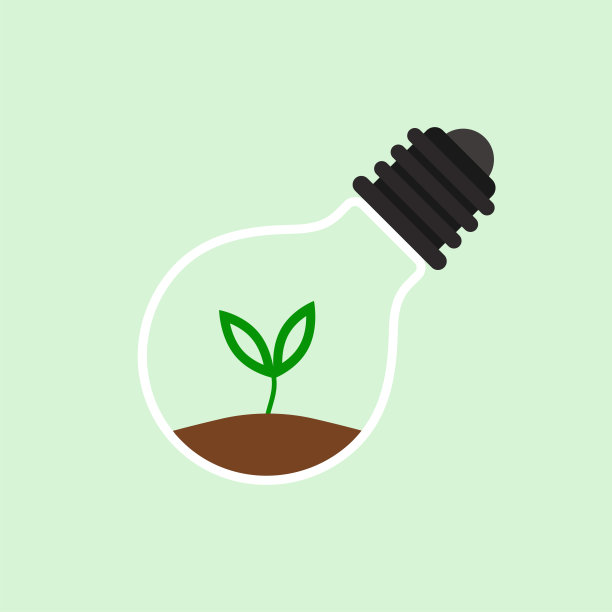 植物在灯图标矢量。生态标志设计。绿色生态能源的概念，植物生长在灯泡内部。图片下载